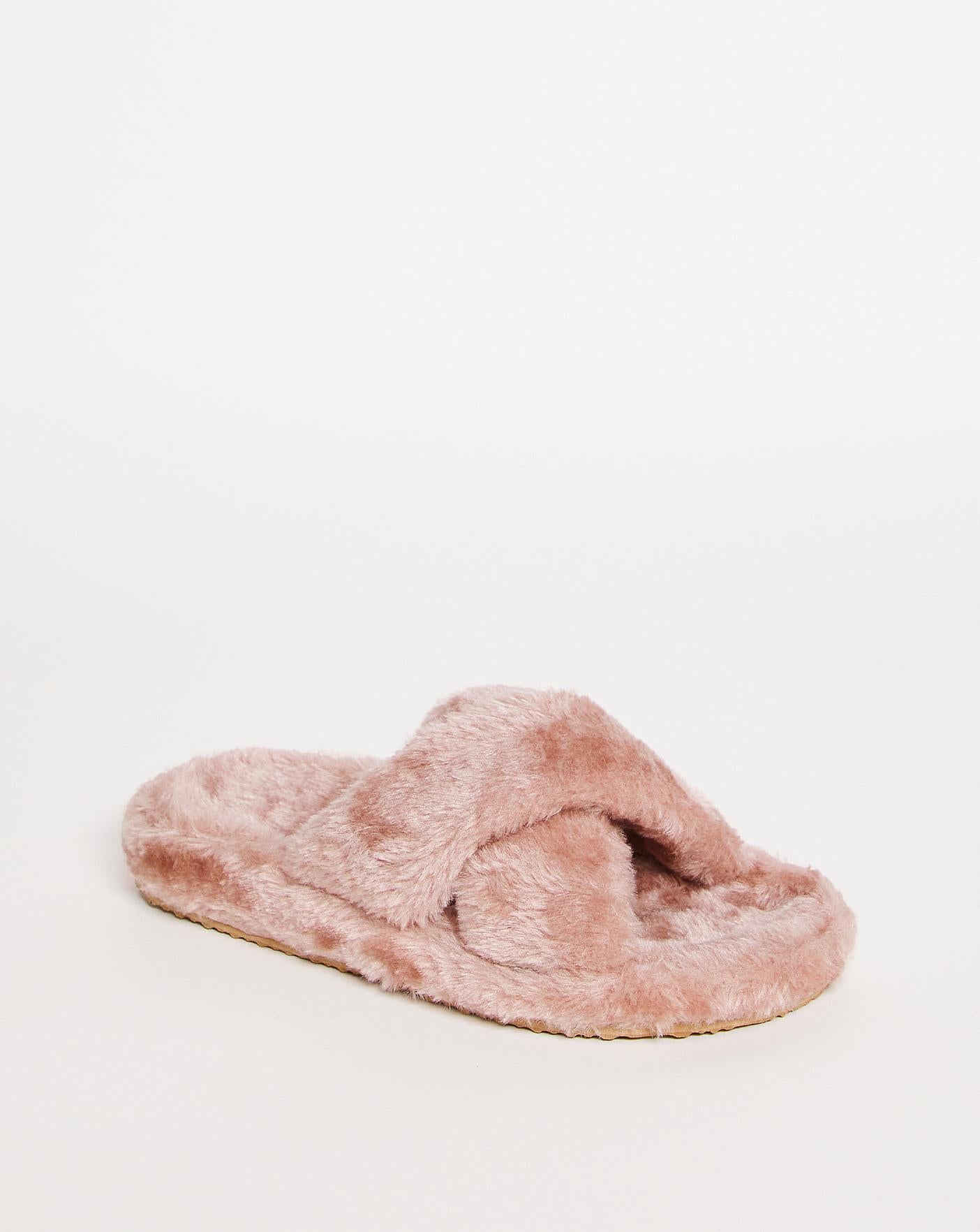 Simply Be Nanny Crossover Strap Footbed Slippers Wide Fit Simply Comfort| Pink