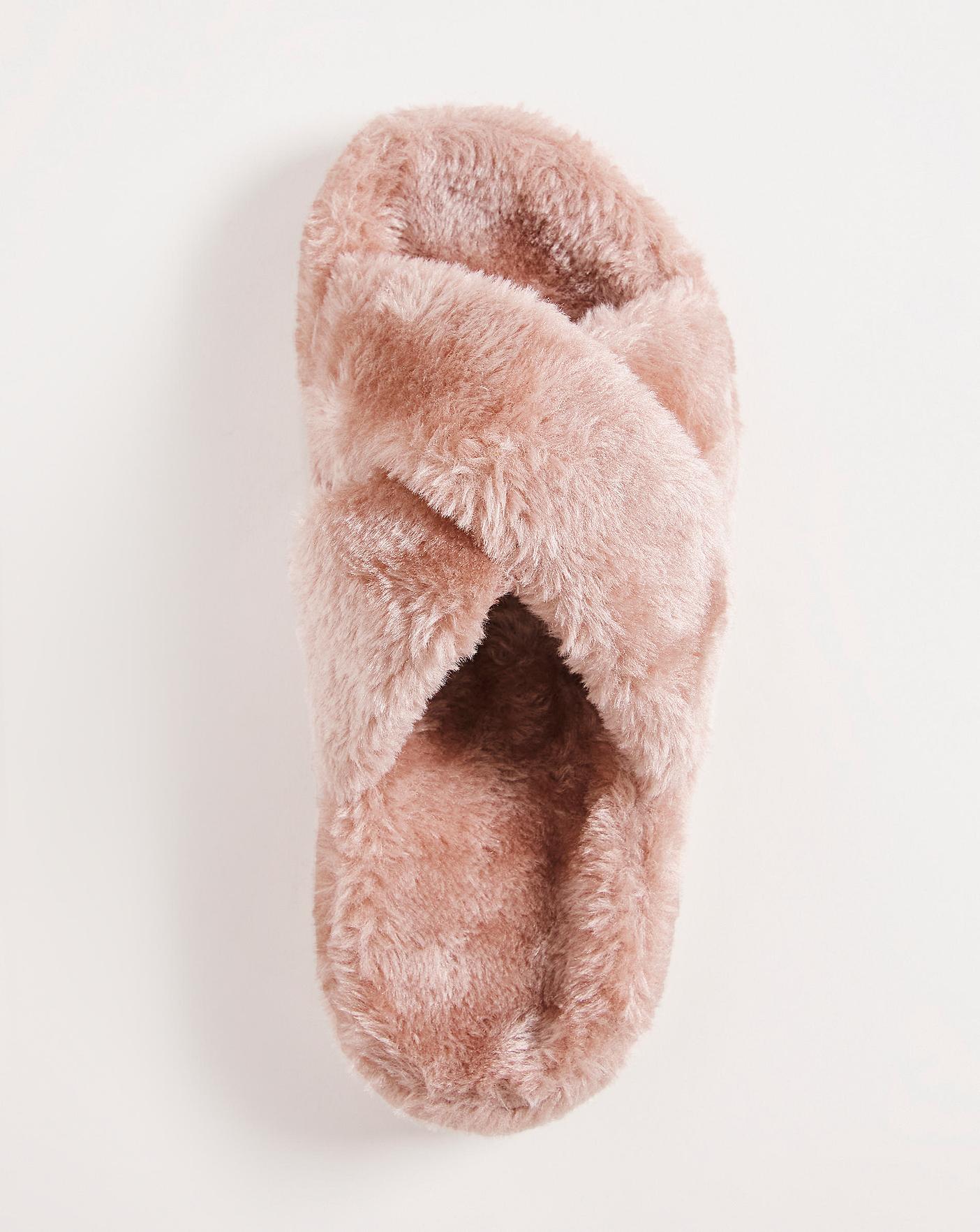 Simply Be Nanny Crossover Strap Footbed Slippers Ex Wide Fit Simply Comfort| Pink