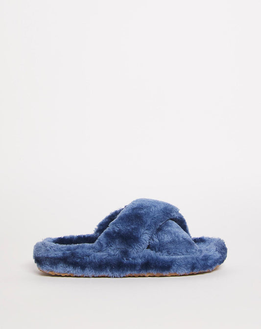 Simply Be Nanny Crossover Strap Footbed Slippers Ex Wide Fit Simply Comfort| Blue
