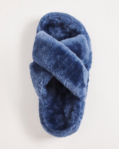 Simply Be Nanny Crossover Strap Footbed Slippers Ex Wide Fit Simply Comfort| Blue