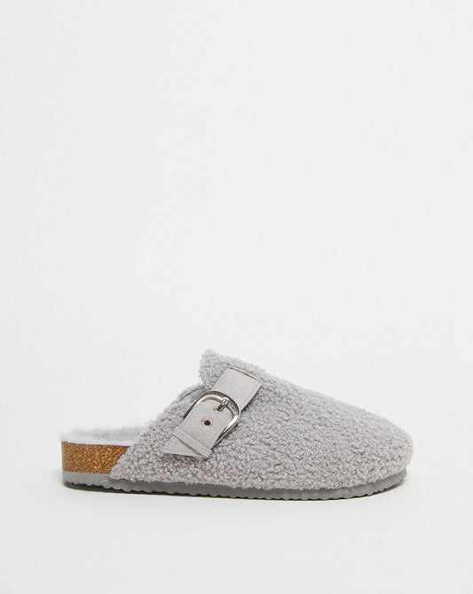 Simply Be Pau Closed Toe Clog Slippers Wide Fit| Grey