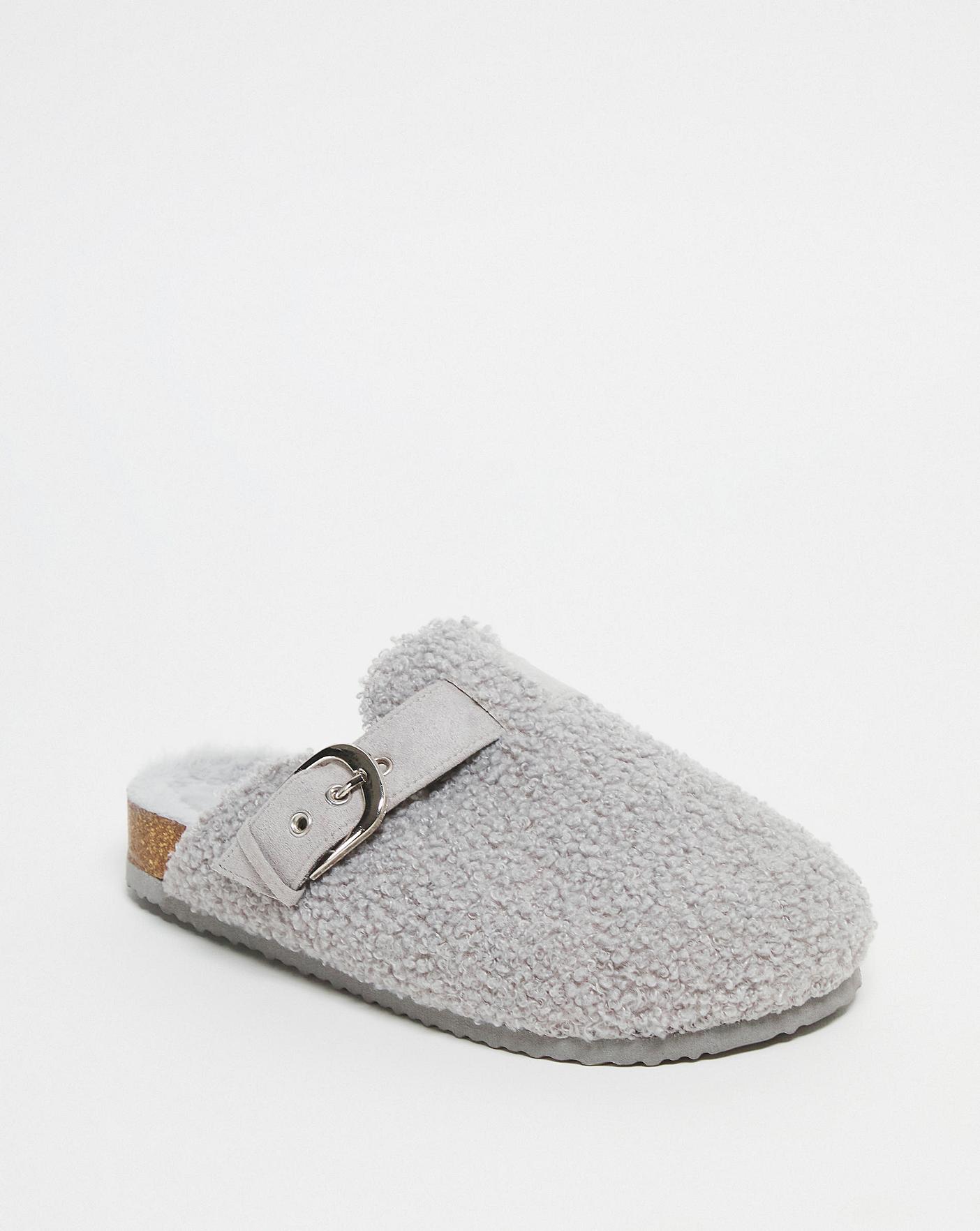 Simply Be Pau Closed Toe Clog Slippers Wide Fit| Grey