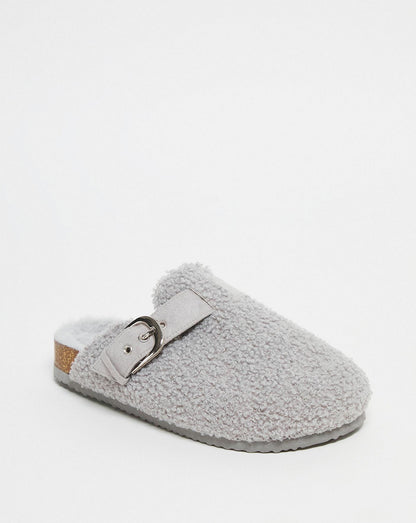 Simply Be Pau Closed Toe Clog Slippers Wide Fit| Grey