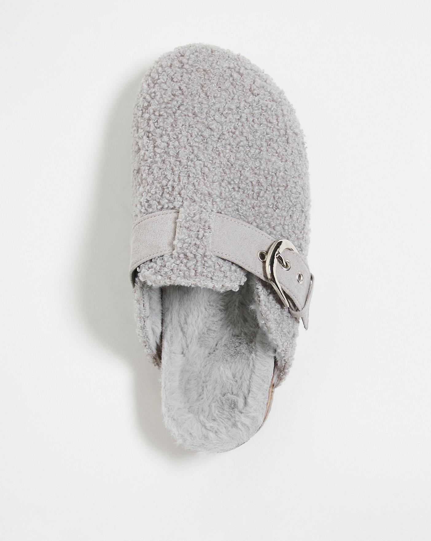 Simply Be Pau Closed Toe Clog Slippers Wide Fit| Grey