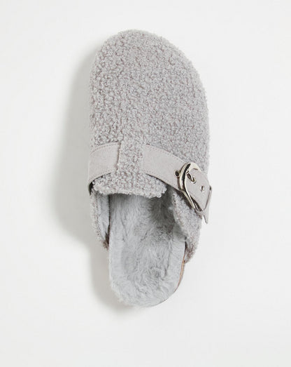 Simply Be Pau Closed Toe Clog Slippers Wide Fit| Grey