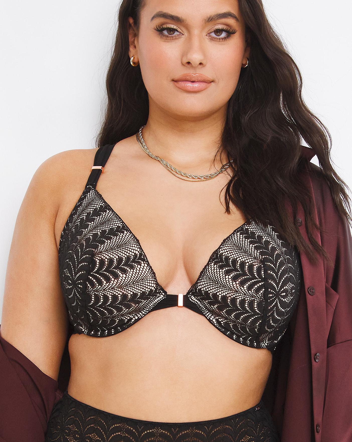  Figleaves Curve Opulence Lace Underwired Padded Plunge Bra| Black