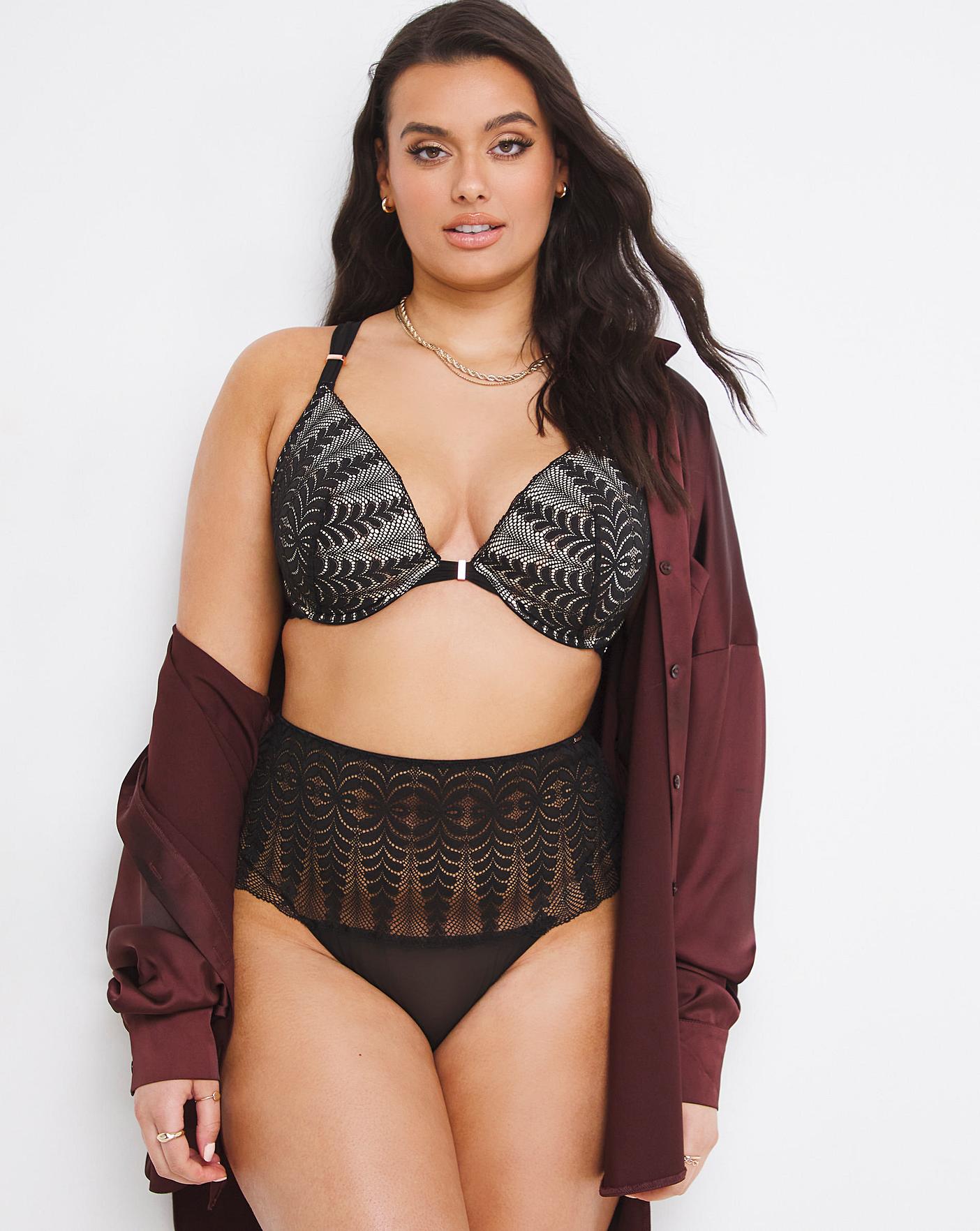  Figleaves Curve Opulence Lace Underwired Padded Plunge Bra| Black