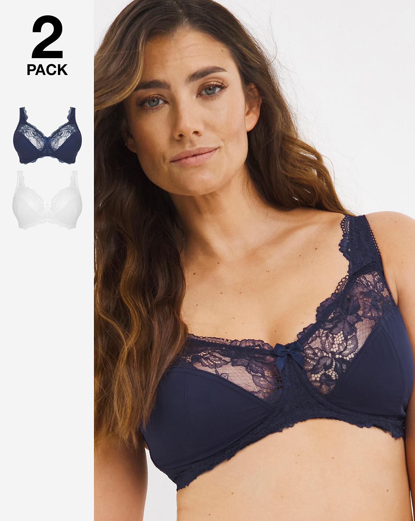  Pretty Secrets 2 Pack Ella Lace Non Wired Full Cup Bras| Navy/White