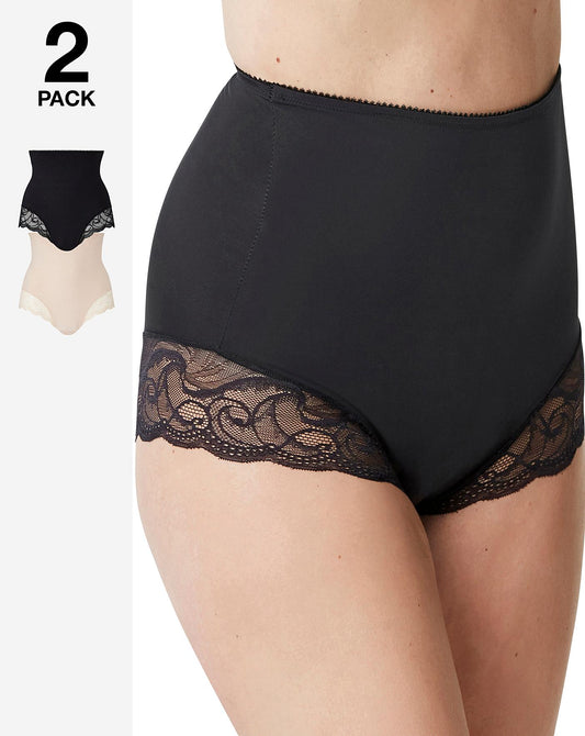  MAGISCULPT 2 Pack Firm Control High Waist Lace Briefs Black/Blush| Black/Blush