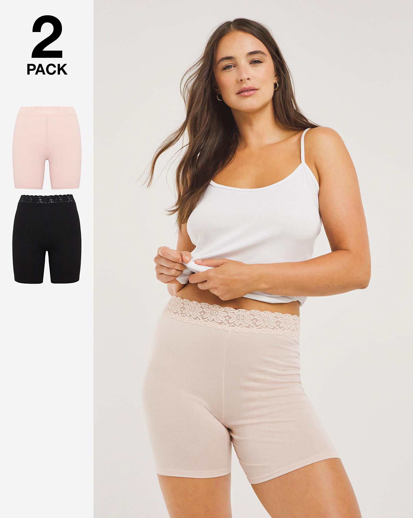  2 Pack Lace Trim Cotton Comfort Shorts| Black/Blush