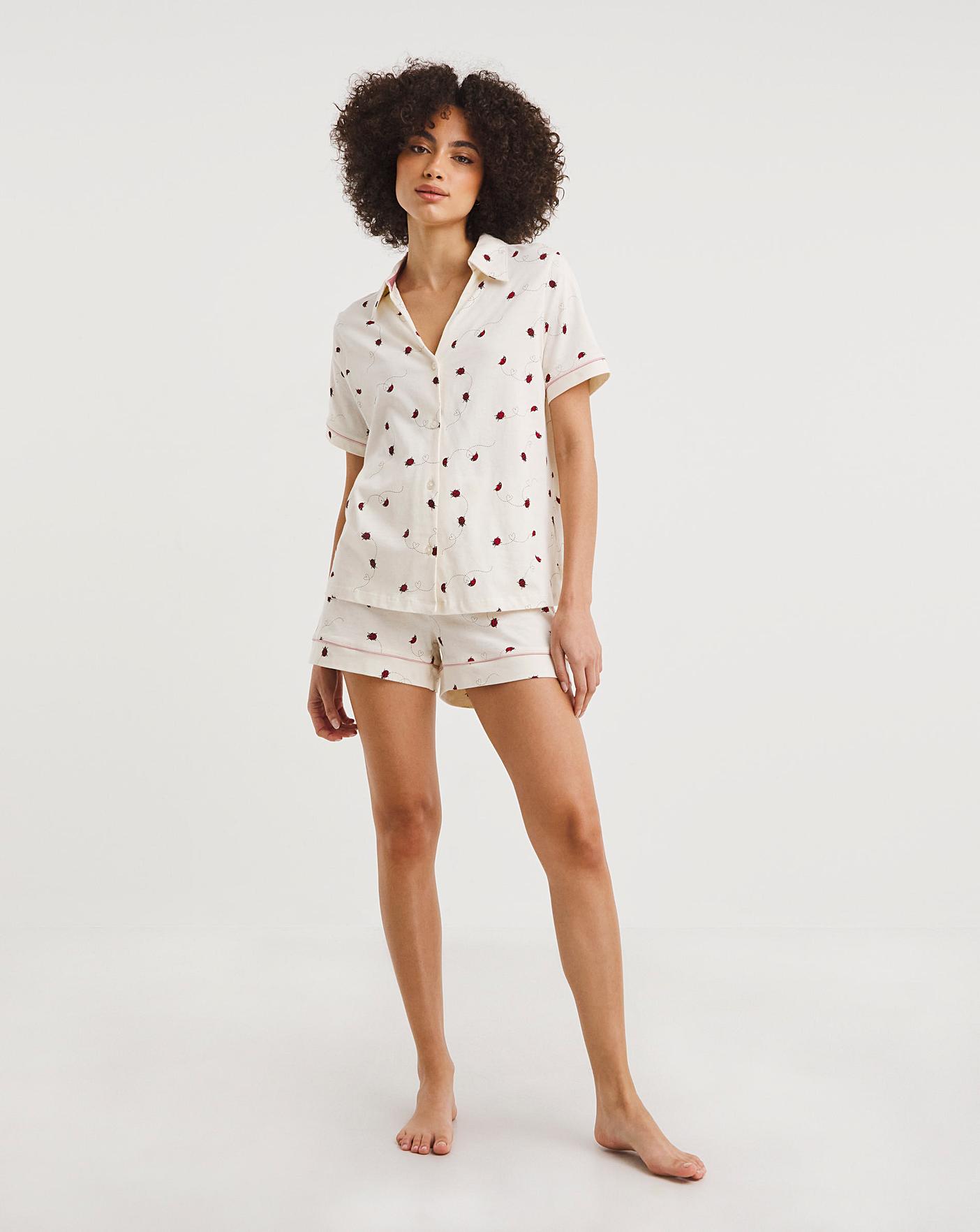  Chelsea Peers Cotton Love Ladybirds V Neck Shortie PJ Set| Off White