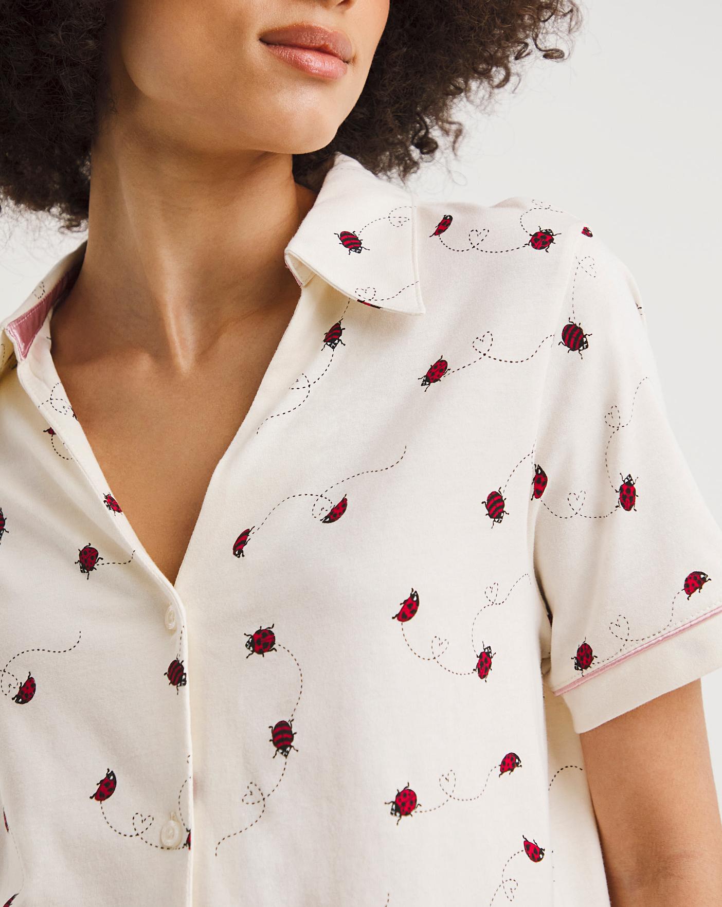  Chelsea Peers Cotton Love Ladybirds V Neck Shortie PJ Set| Off White