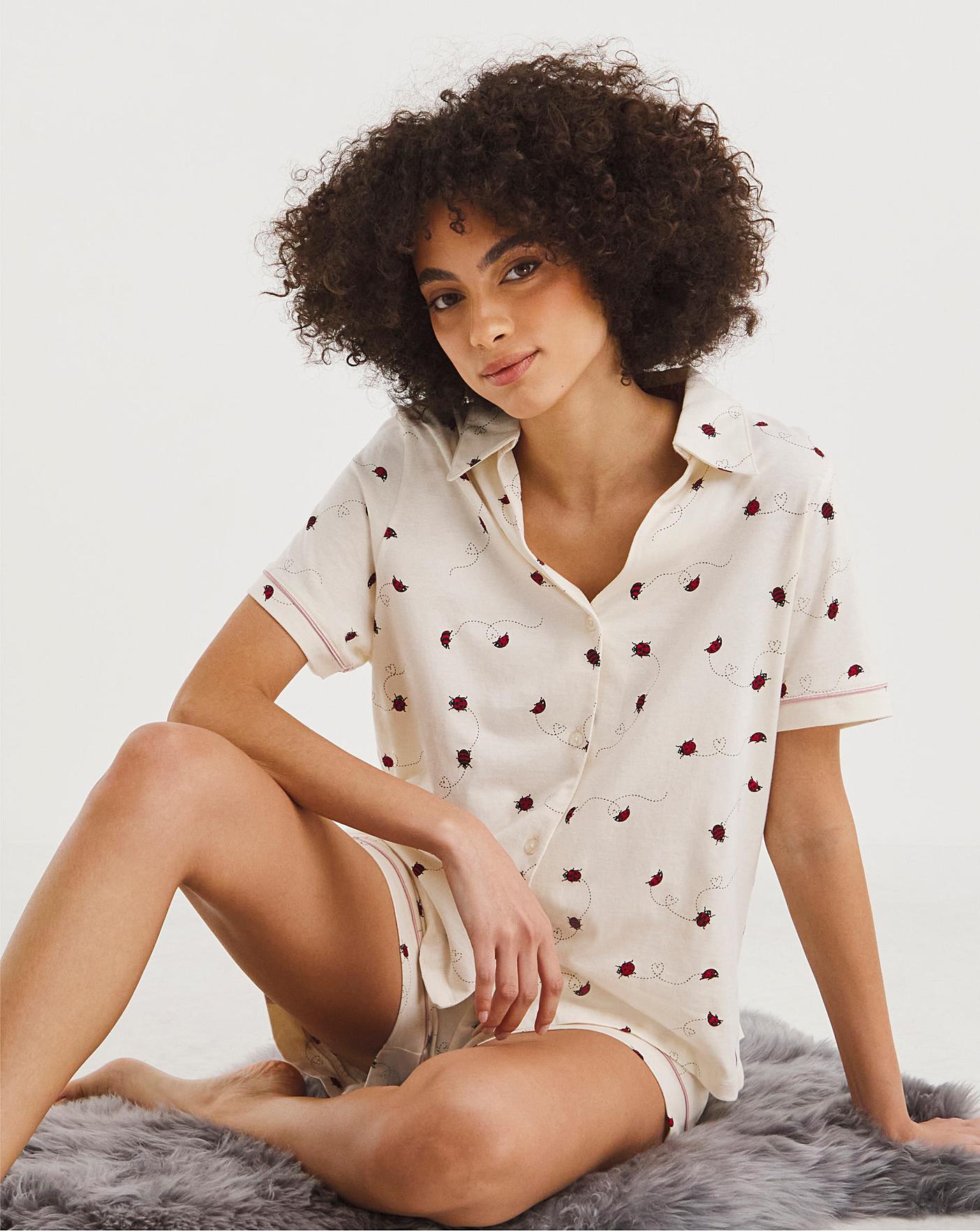  Chelsea Peers Cotton Love Ladybirds V Neck Shortie PJ Set| Off White