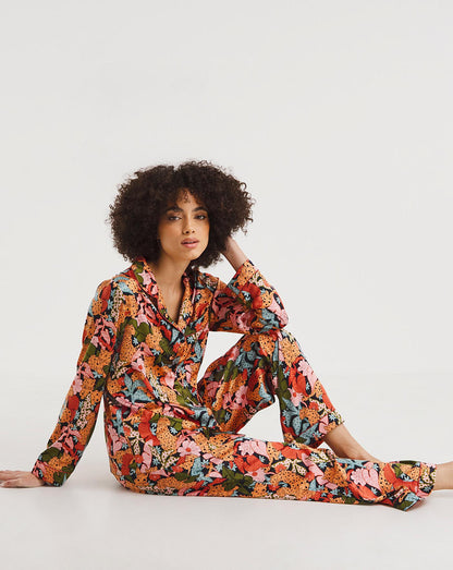  Chelsea Peers Woven Satin Jungle Leopard Print PJ Set| Orange
