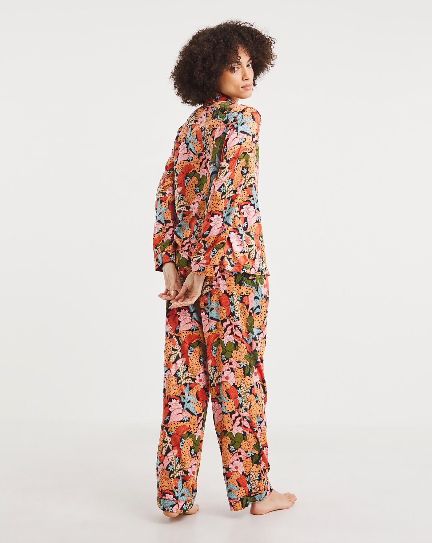  Chelsea Peers Woven Satin Jungle Leopard Print PJ Set| Orange
