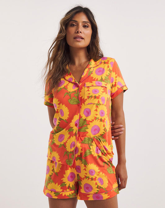 Chelsea Peers Sunflower Revere Short Pyjama Set| Orange Print