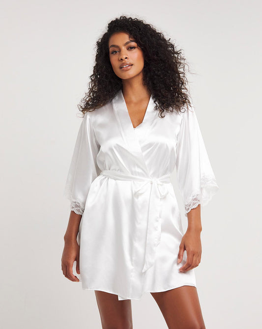  Boux Avenue Amelia Satin & Lace Robe| Ivory