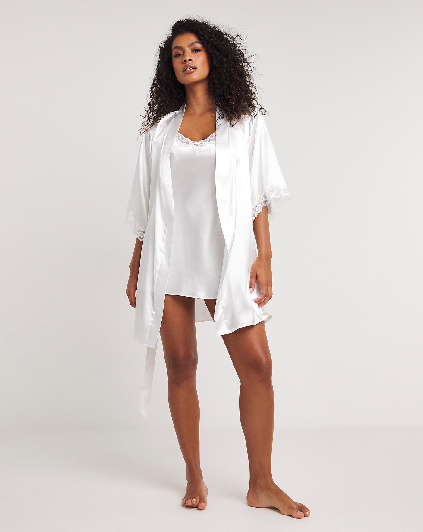  Boux Avenue Amelia Satin & Lace Robe| Ivory