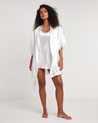  Boux Avenue Amelia Satin & Lace Robe| Ivory