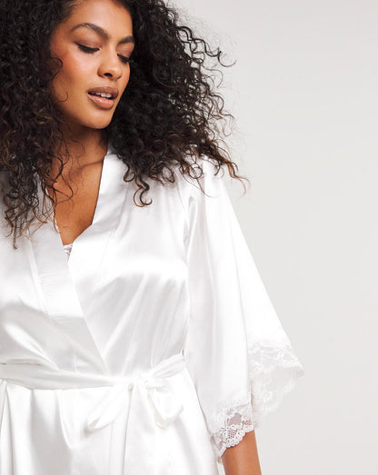  Boux Avenue Amelia Satin & Lace Robe| Ivory