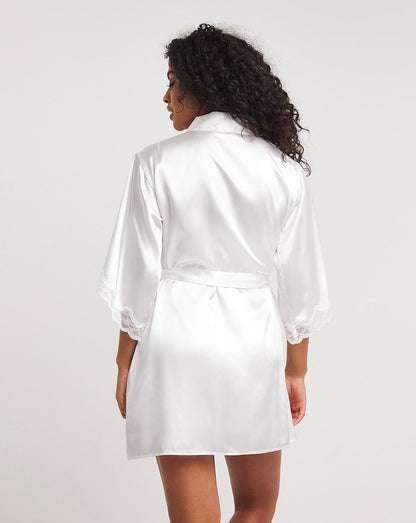  Boux Avenue Amelia Satin & Lace Robe| Ivory