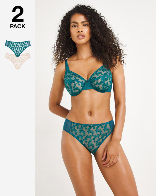  2 Pack Lesley Everyday Mid Briefs| Teal/Blush