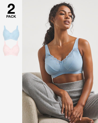  Pretty Secrets Sarah 2 Pack Full Cup Non Wired Bras| Lotus/Pale Blue