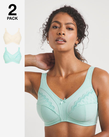  Pretty Secrets Sally 2 Pack Minimiser Non Wired Bras| Wheat/Mint