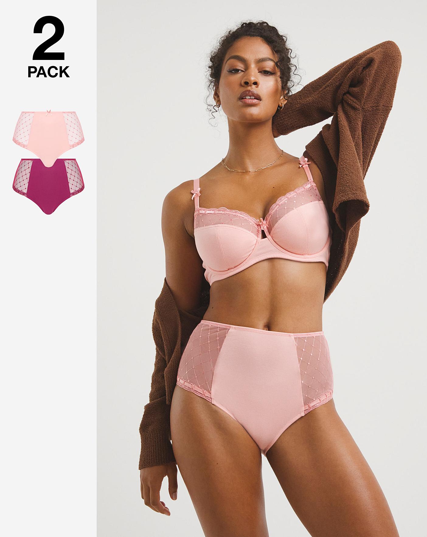  2 Pack Rachel Everyday Midi Brief All Over Embroidery| Wine/Pink
