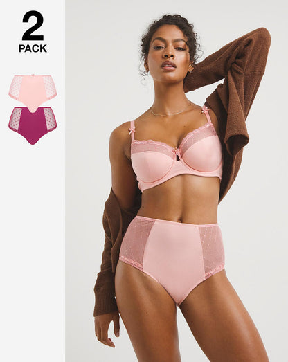  2 Pack Rachel Everyday Midi Brief All Over Embroidery| Wine/Pink