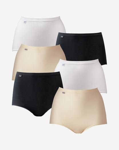  Sloggi 6 Pack Basic Maxi Briefs, Wht/Blk/Skn| White/Black/Skin