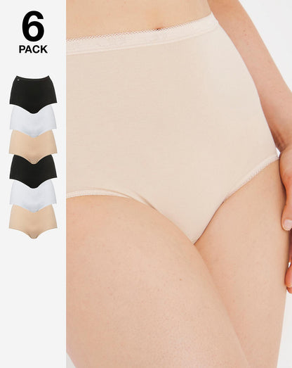  Sloggi 6 Pack Basic Maxi Briefs, Wht/Blk/Skn| White/Black/Skin