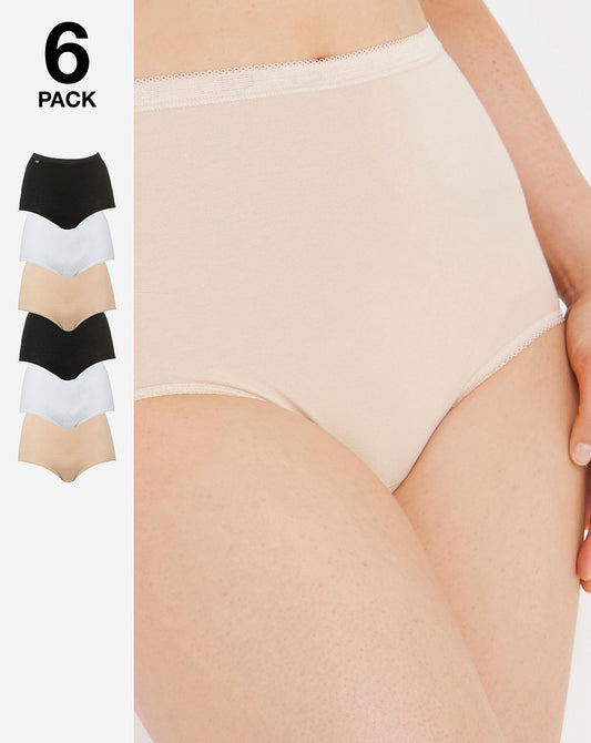  Sloggi 6 Pack Basic Maxi Briefs, Wht/Blk/Skn| White/Black/Skin