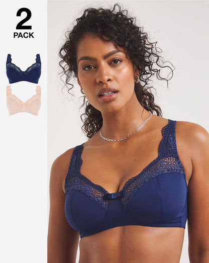  Pretty Secrets 2 Pack Lottie Lace Navy/Blush Non Wired Bras| Navy/Blush