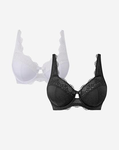  Pretty Secrets 2 Pack Lottie Lace Full Cup Black/White Bras| Black/White
