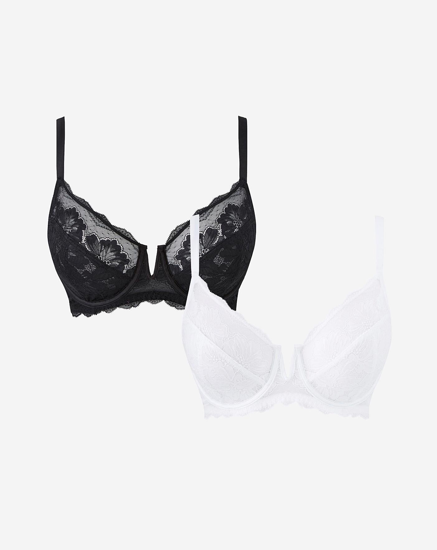  Pretty Secrets 2 Pack Katie Black/White Lace Full Cup Wired Bras| Black/White