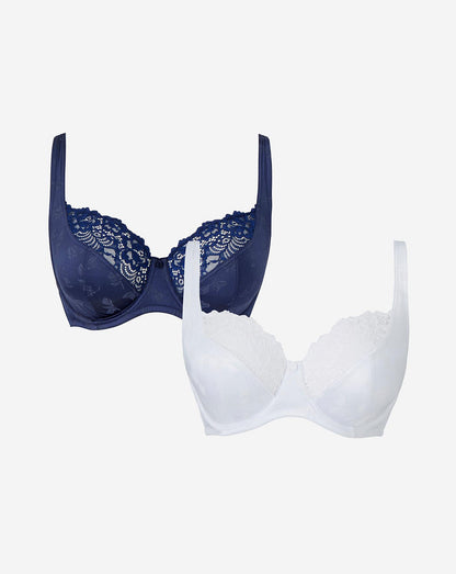  Pretty Secrets Laura 2 Pack Navy/White Full Cup Wired Bras| Navy/White