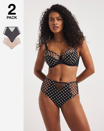  Pretty Secrets 2 Pack Everyday Hannah Spot Mesh Briefs| Black/Blush