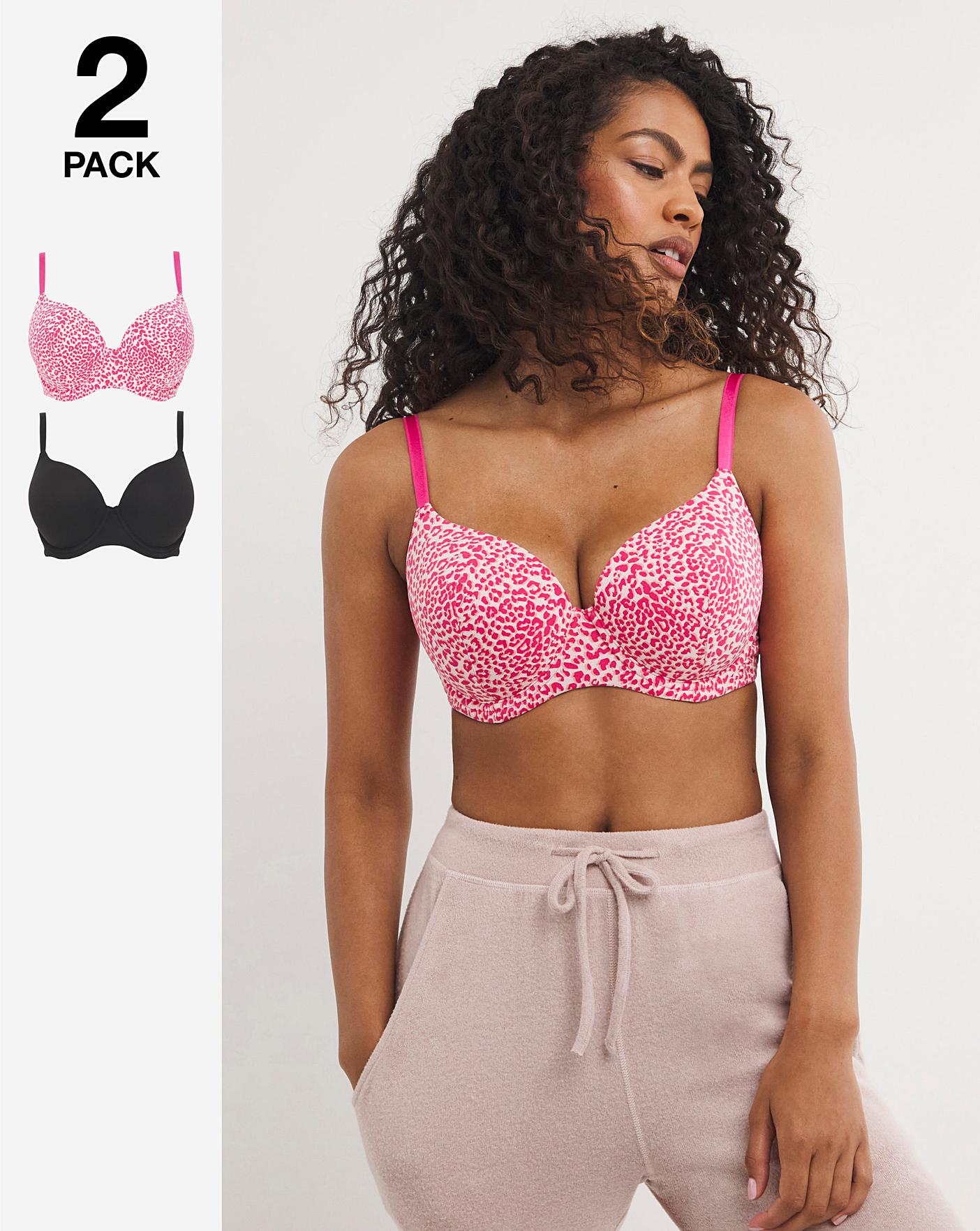  2 Pack Feather Touch Barely There T-Shirt Bras| Pink Animal/Black