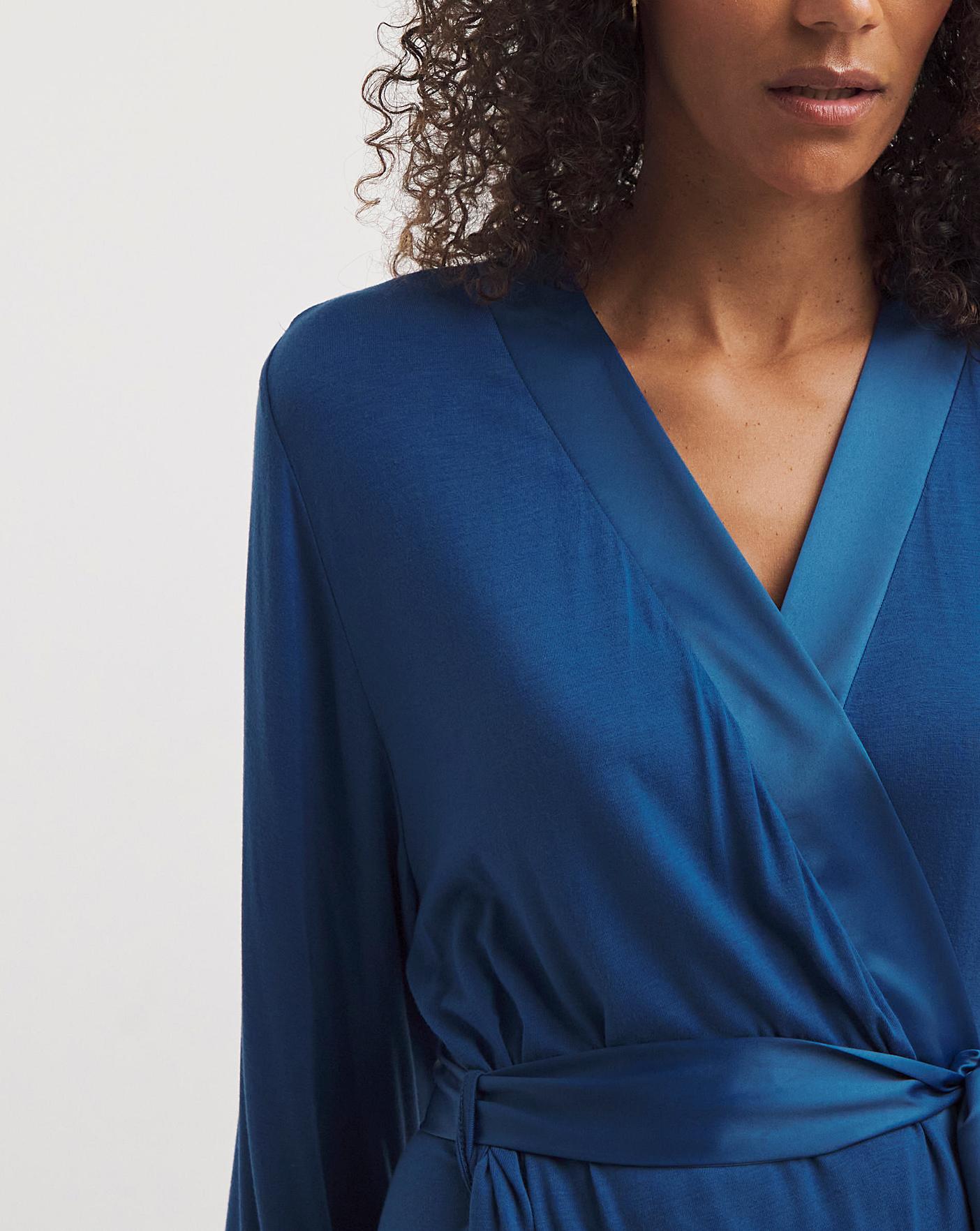  Pretty Secrets Viscose Satin Trim Dressing Gown| Blue