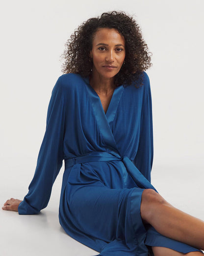  Pretty Secrets Viscose Satin Trim Dressing Gown| Blue