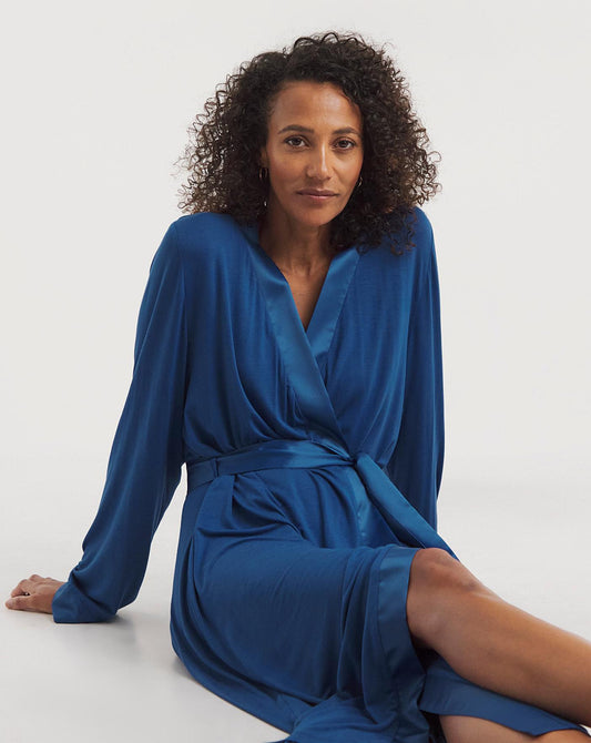  Pretty Secrets Viscose Satin Trim Dressing Gown| Blue