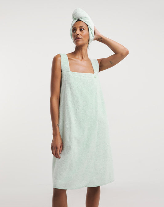  Pretty Secrets Value Cotton Shower Wrap And Turban| Pale Green