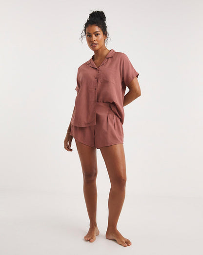  Earth Craft Button Up Pyjama Shortie Set| Clay