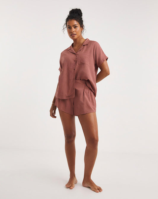  Earth Craft Button Up Pyjama Shortie Set| Clay