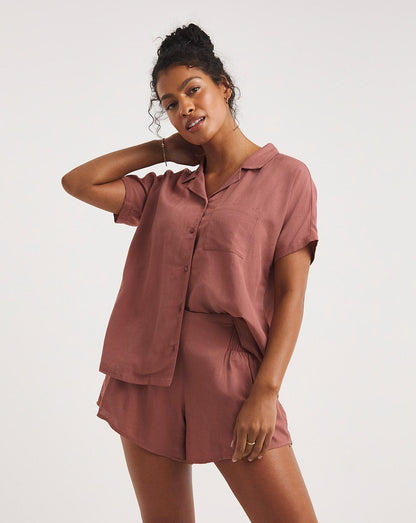  Earth Craft Button Up Pyjama Shortie Set| Clay