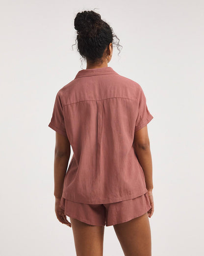  Earth Craft Button Up Pyjama Shortie Set| Clay