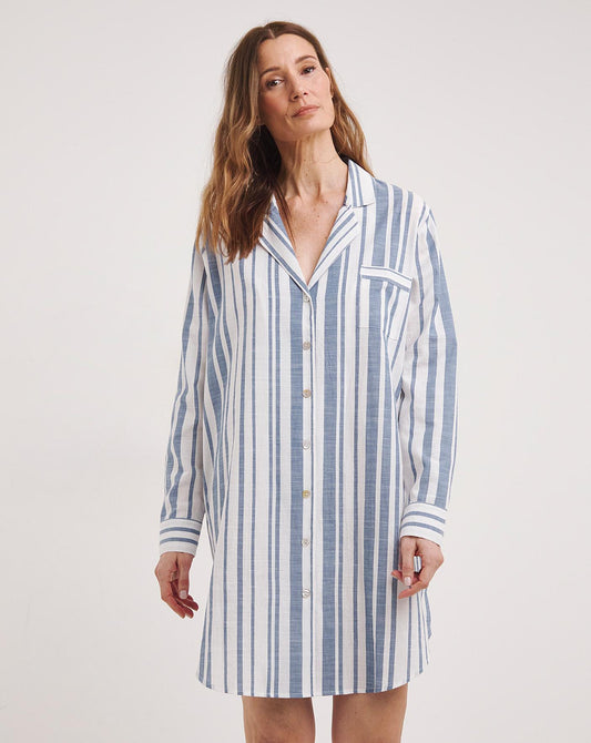  Hotel Collection Cotton Button Through Night Shirt| WHITE STRIPE