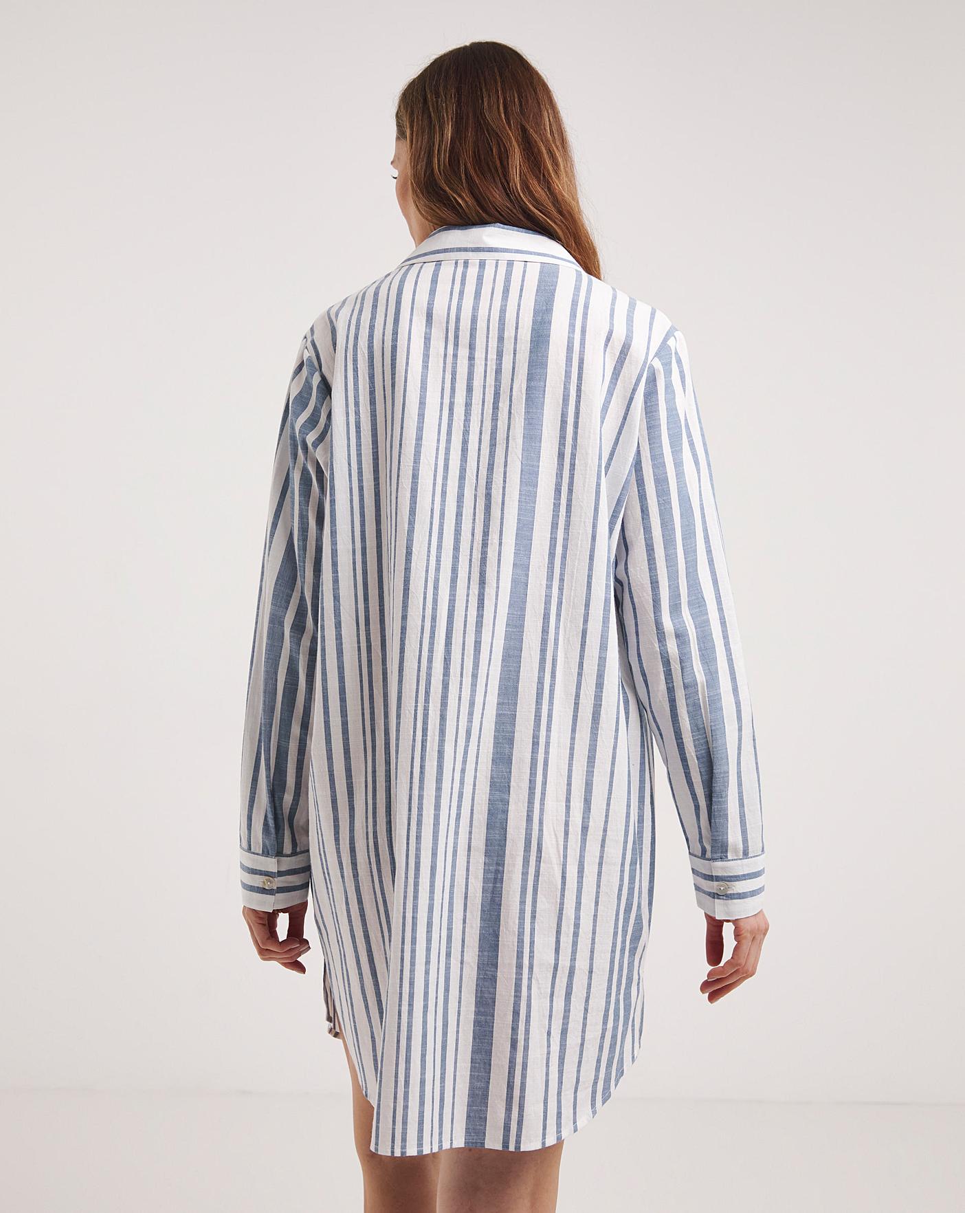  Hotel Collection Cotton Button Through Night Shirt| WHITE STRIPE