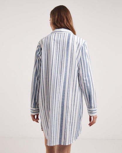  Hotel Collection Cotton Button Through Night Shirt| WHITE STRIPE